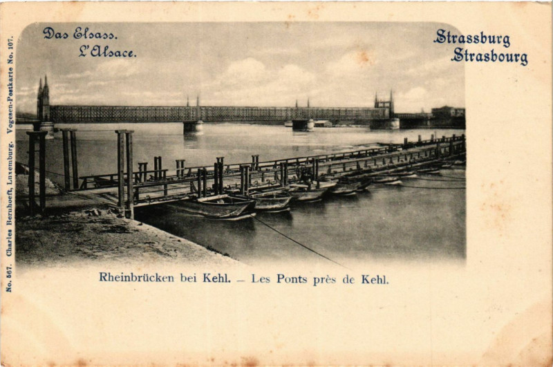 Carte postale ancienne Rheinbrucken b. Kehl - Les Ponts pres de Kehl