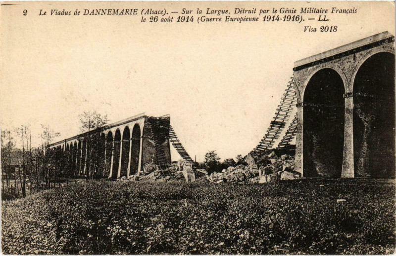 Carte postale ancienne Militaire - La Viaduc de Dannemarie - Sur la Largue Detruit à Dannemarie