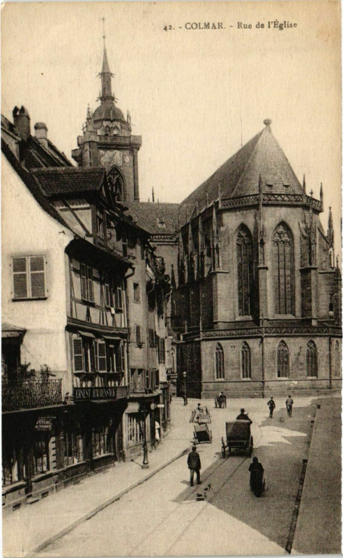 Carte postale ancienne Colmar Rue de l'Eglise à Colmar