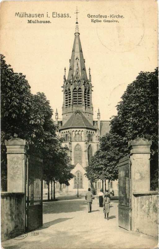Carte postale ancienne Mulhouse Eglise Génoleve à Mulhouse
