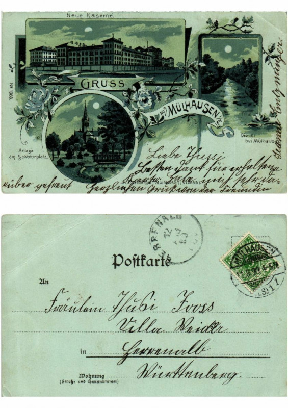Carte postale ancienne Litho Gruss aus Mulhausen . Alsace