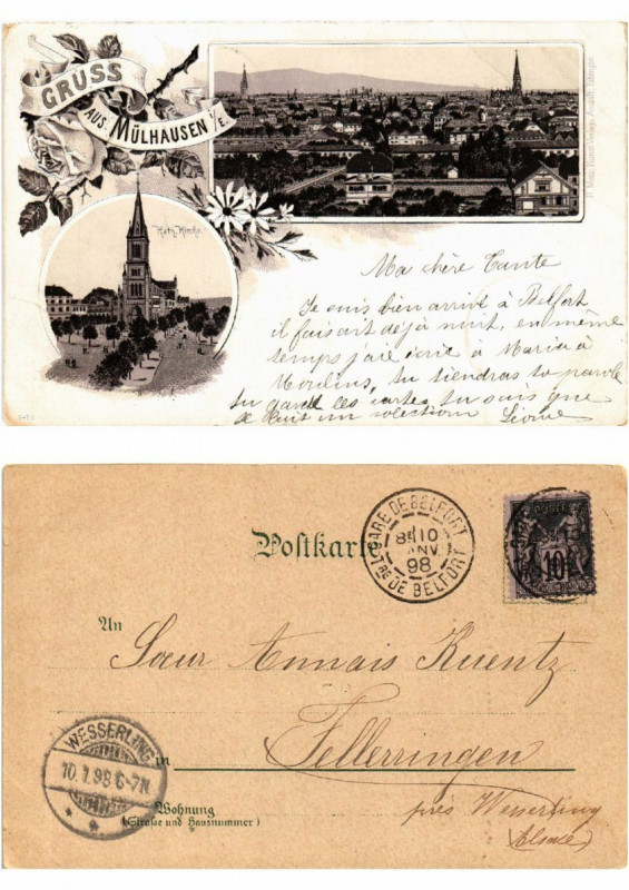 Carte postale ancienne Litho Gruss aus Mulhausen 1898 . Alsace