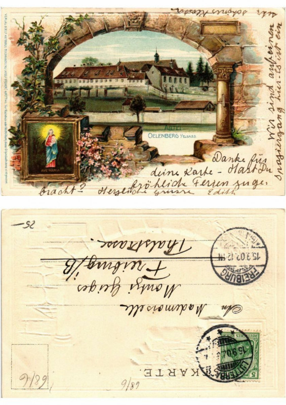 Carte postale ancienne Litho Abtei Oelenberg 1902 . Alsace