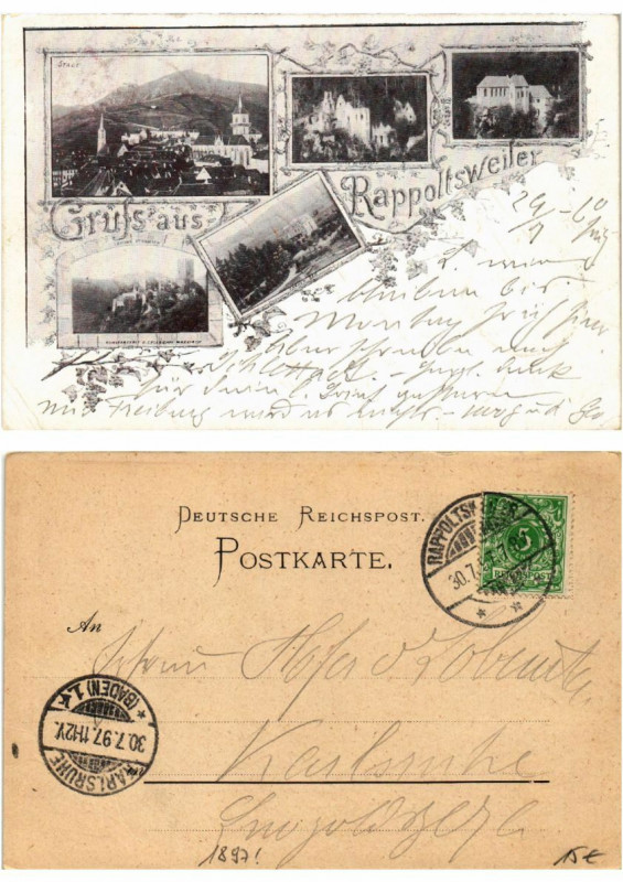 Carte postale ancienne Gruss aus Rappoltsweiler 1897. Alsace