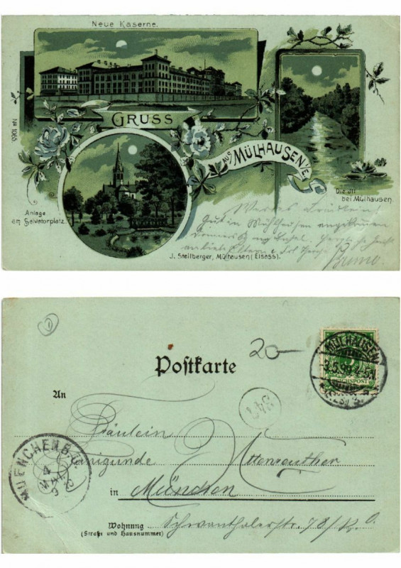 Carte postale ancienne Litho Gruss aus Mulhausen 1899 . Alsace
