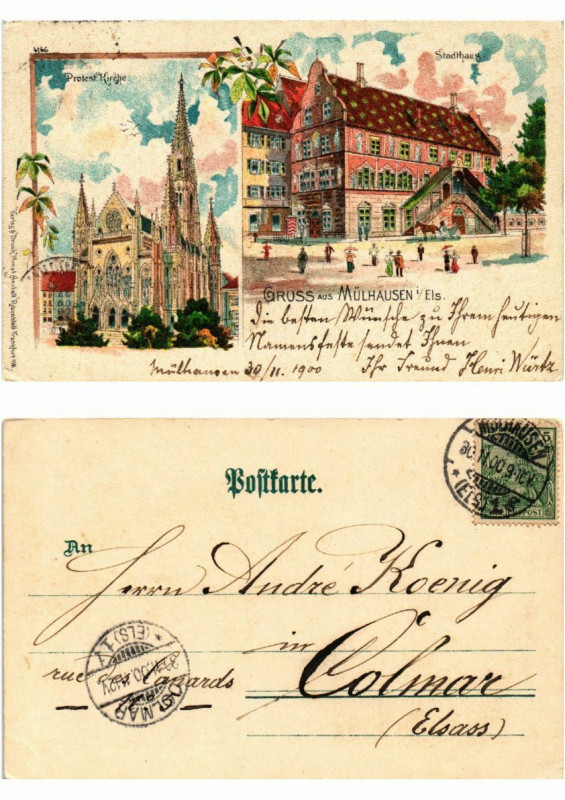 Carte postale ancienne Litho Gruss aus Mulhausen 1900 . Alsace
