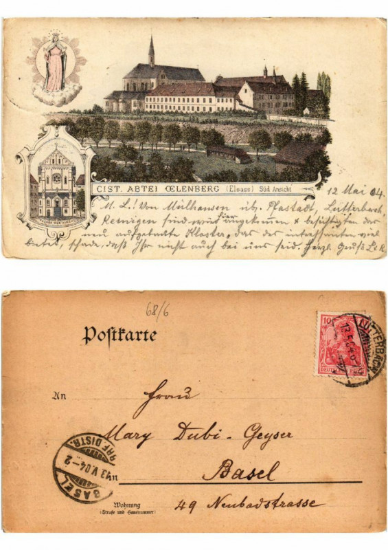 Carte postale ancienne Litho Cist. Abtei Oelenberg Süd Ansicht 1904. Alsace