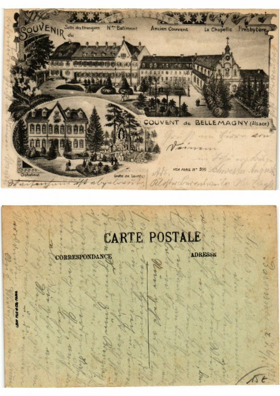 Carte postale ancienne Litho Souvenir du Couvent de Bellemagny . Alsace à Bellemagny