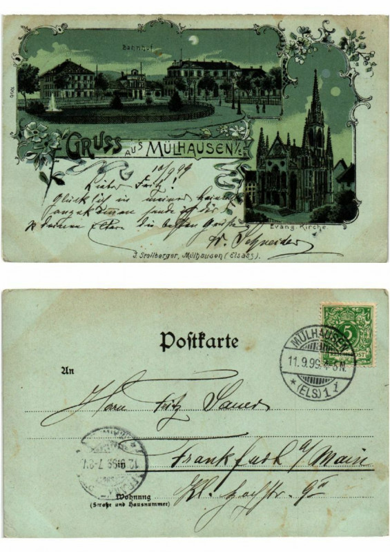 Carte postale ancienne Litho Gruss aus Mulhausen 1899 . Alsace