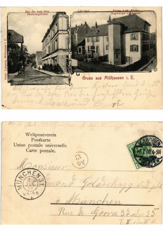 Carte postale ancienne Gruss aus Mulhausen 1908 . Alsace