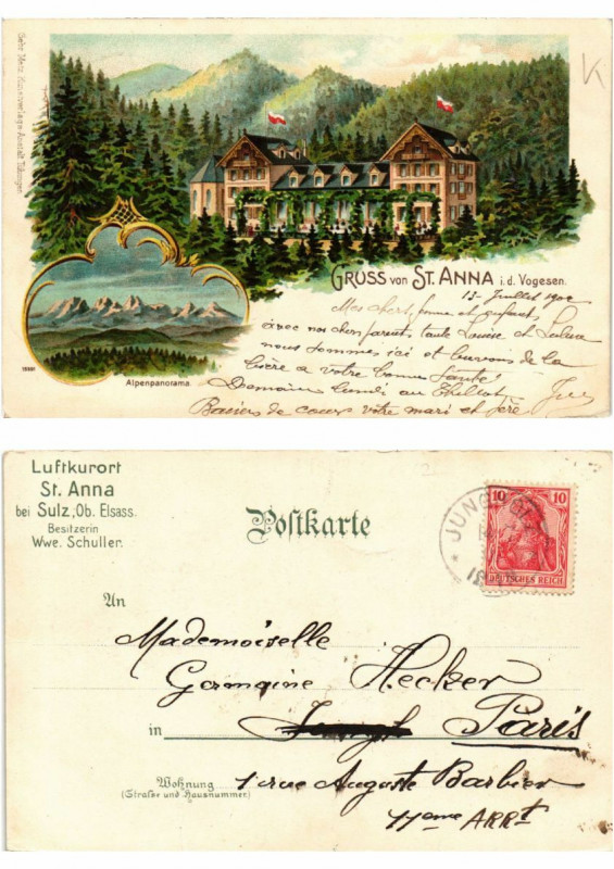Carte postale ancienne Litho Gruss von St. Anna 1902 . Alsace