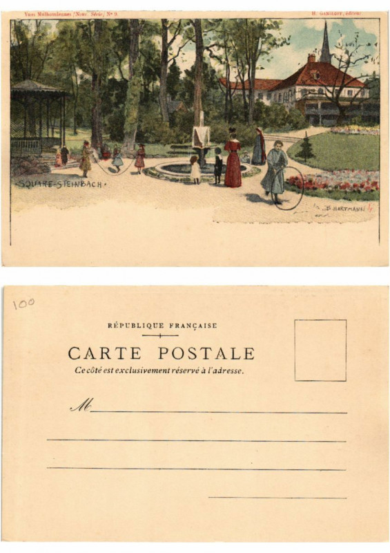 Carte postale ancienne Vues Mulhousiennes Nouv. Serie No. 9. Square Steinbach. Alsace à Steinbach