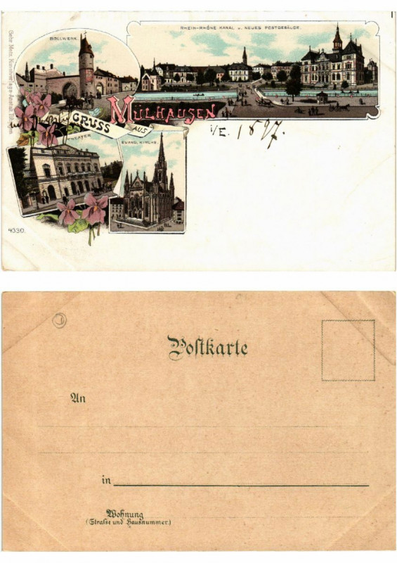 Carte postale ancienne Litho Gruss aus Mulhausen . Alsace