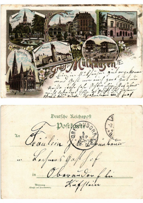 Carte postale ancienne Litho Gruss aus Mulhausen . Alsace