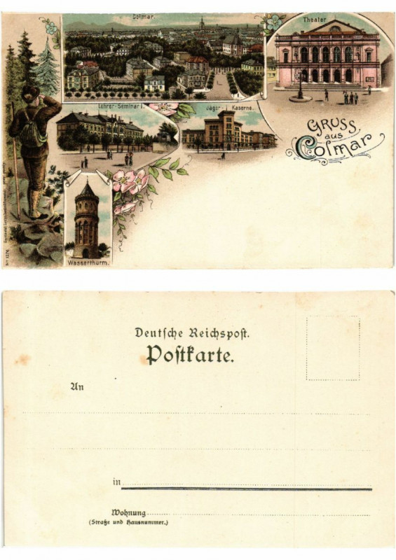 Carte postale ancienne Litho Gruss aus Colmar . Alsace à Colmar