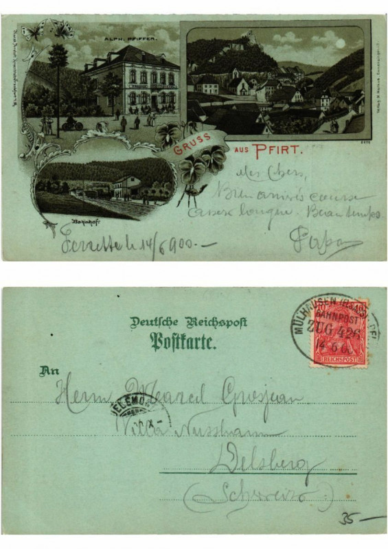 Carte postale ancienne Litho Gruss aus Pfirt . Alsace