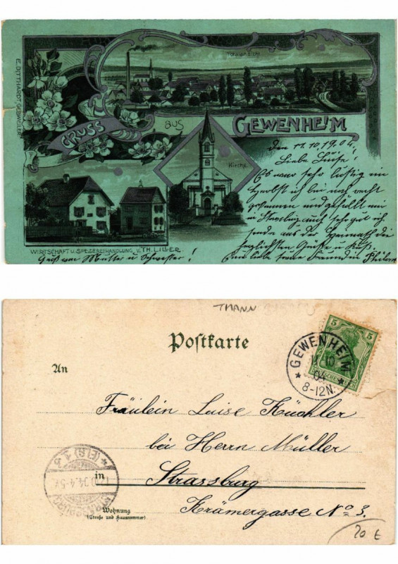 Carte postale ancienne Litho Gruss aus Gewenheim 1904. Alsace