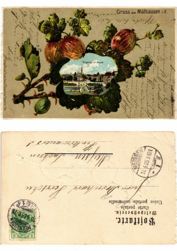 Carte postale ancienne Litho Gruss aus Mulhausen 1905 . Alsace