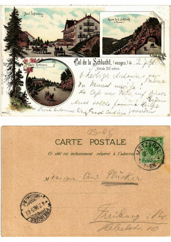 Carte postale ancienne Litho Col De La Schlucht 1898 . Alsace