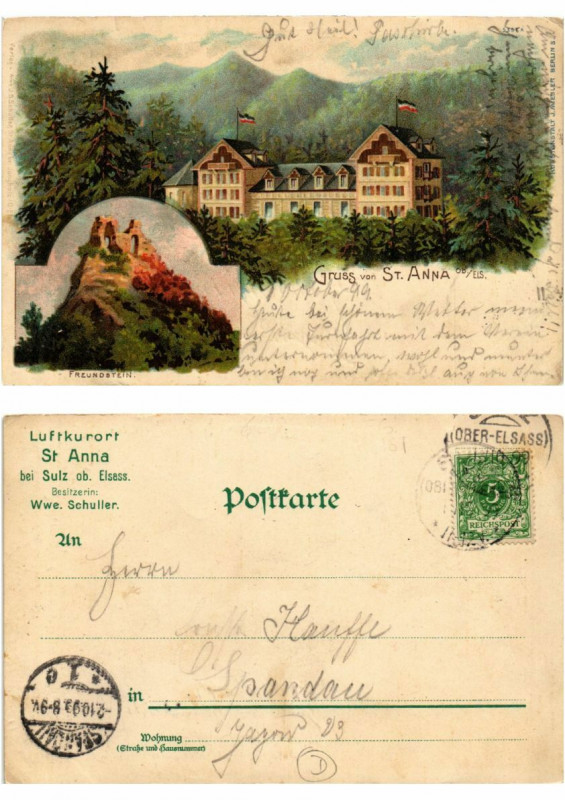 Carte postale ancienne Litho Gruss von St. Anna 1899 . Alsace