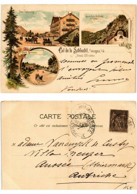 Carte postale ancienne Litho Col De La Schlucht . Alsace