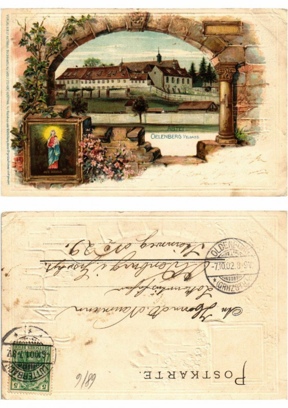 Carte postale ancienne Litho Abtei Oelenberg 1902 . Alsace