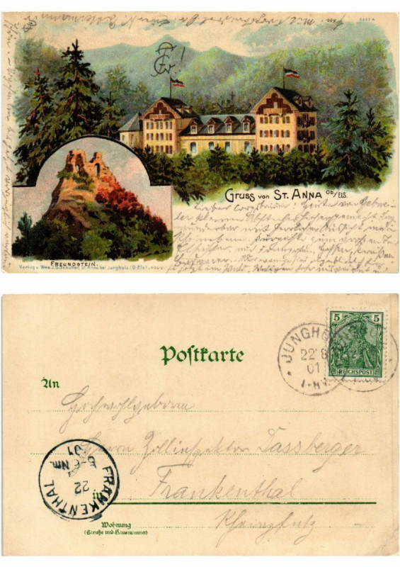 Carte postale ancienne Litho Gruss von St. Anna 1901 . Alsace