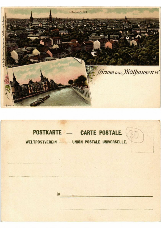 Carte postale ancienne Litho Gruss aus Mulhausen . Alsace