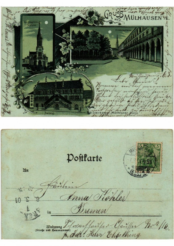 Carte postale ancienne Litho Gruss aus Mulhausen . Alsace