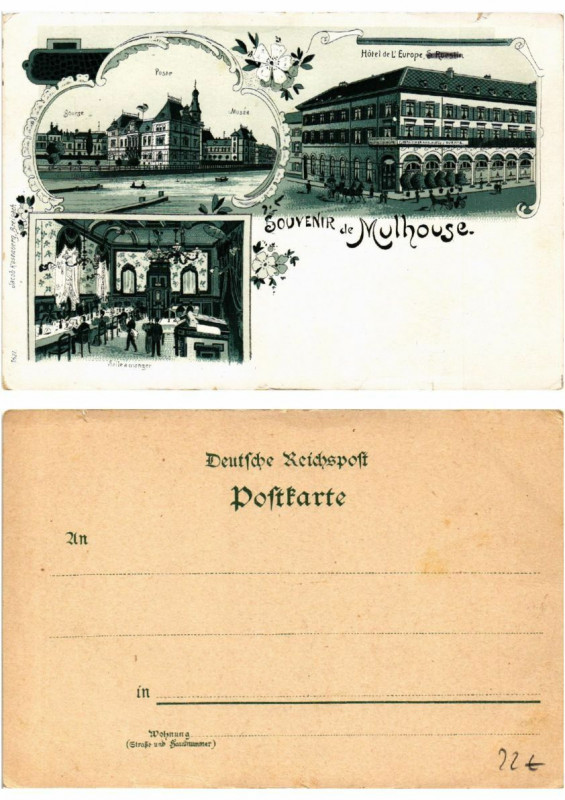 Carte postale ancienne Litho souvenir de Mulhouse . Alsace à Mulhouse