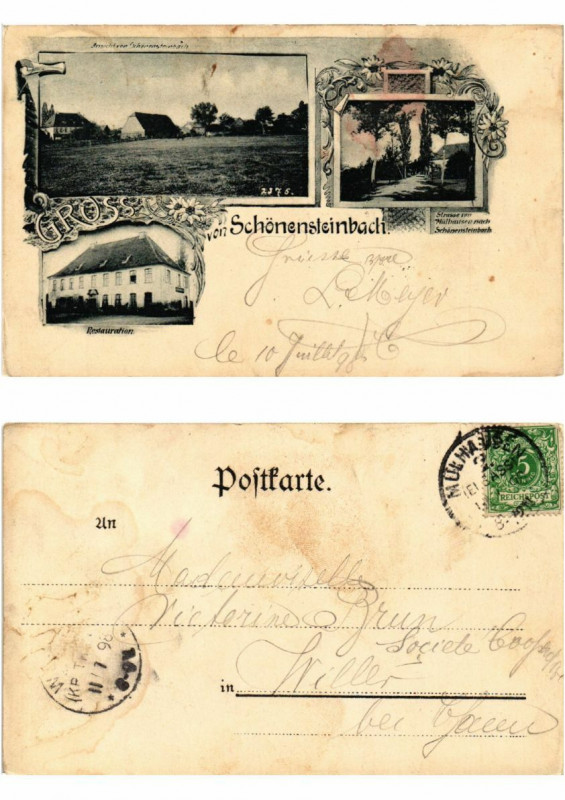 Carte postale ancienne Gruss von Schonensteinbach 1898 . Alsace à Steinbach