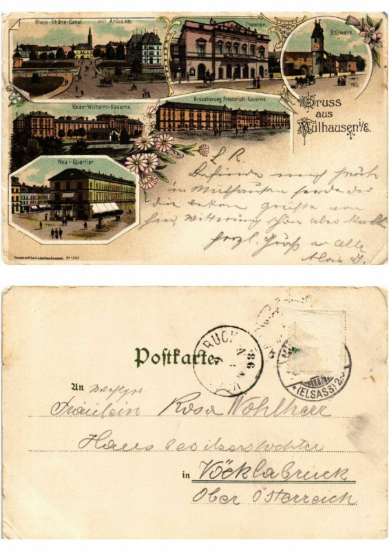 Carte postale ancienne Litho Gruss aus Mulhausen . Alsace