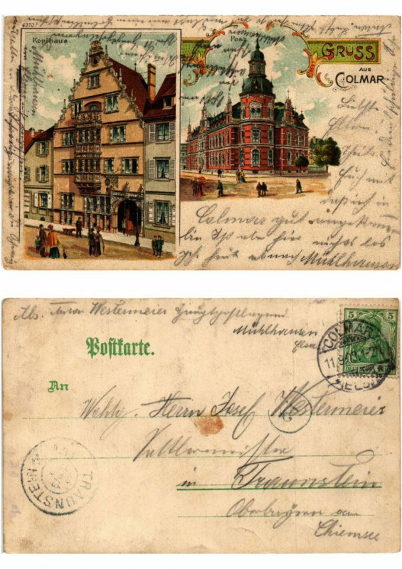 Carte postale ancienne Litho Gruss aus Colmar . Alsace à Colmar