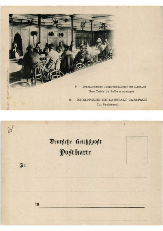 Carte postale ancienne 6 Etabl Hydrothérap De Carspach Table de Salle a manger Alsace à Carspach