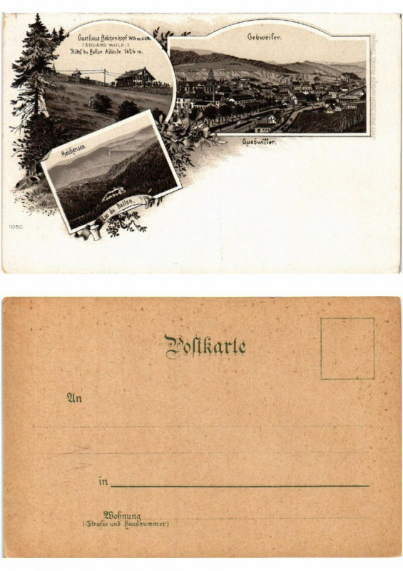 Carte postale ancienne Litho Gebweiler Lac du Ballon . Alsace