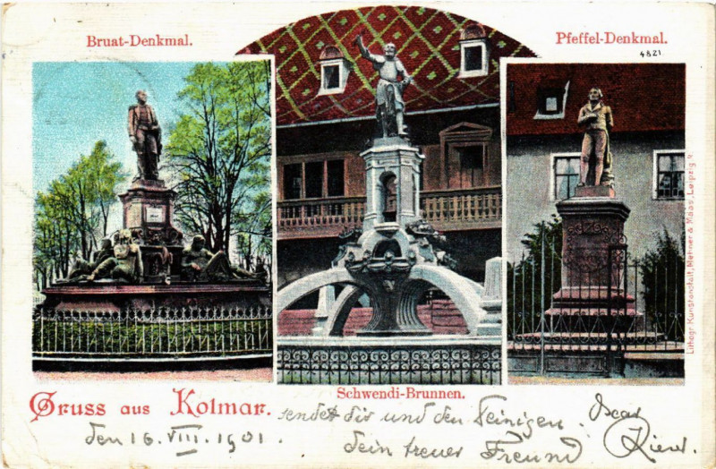 Carte postale ancienne Bruat Denkmal - Gruss aus Kolmar