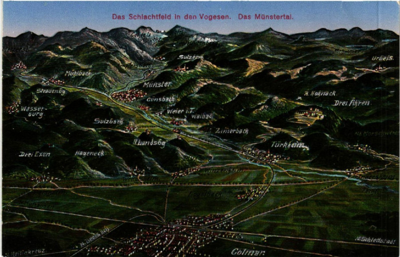 Carte postale ancienne Das Schlachtfeld in den Vogesen - Das Munstertal à Munster