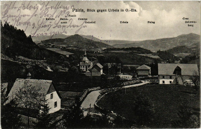Carte postale ancienne Pairis - Blick gegen Urbeis in O.-Els.