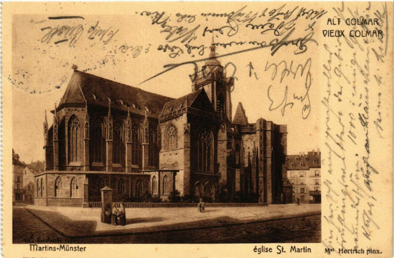 Carte postale ancienne Martins-Munster Eglise Saint-Martin à Munster