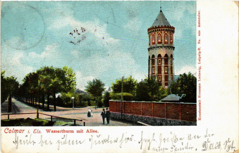 Carte postale ancienne Colmar i. Els. - Wasserthurm mit Allée à Colmar