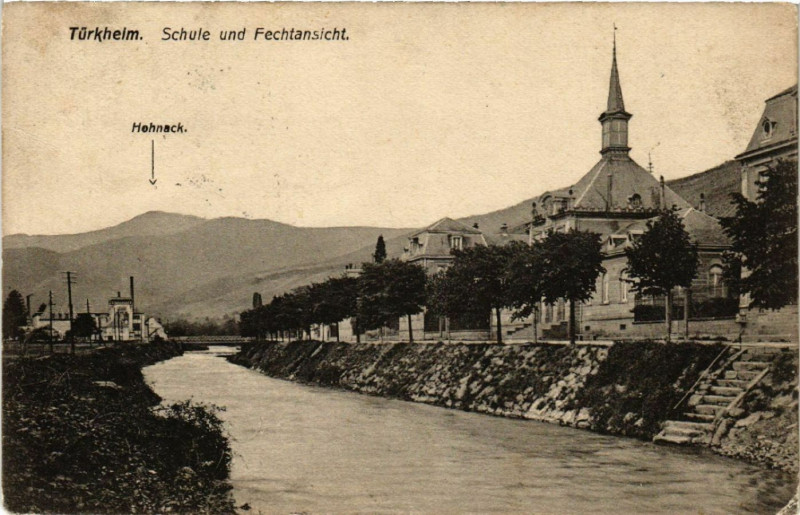 Carte postale ancienne Turkheim - Schule und Fechtansicht