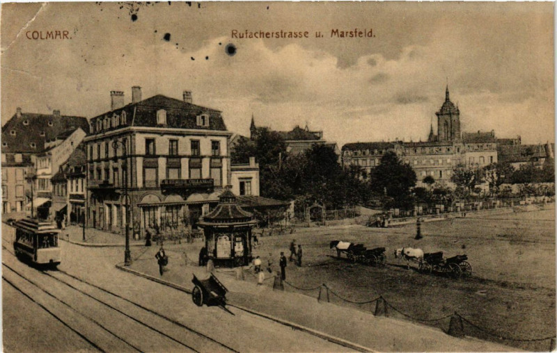 Carte postale ancienne Colmar - RUFACHerstrasse u. Marsfeld à Colmar