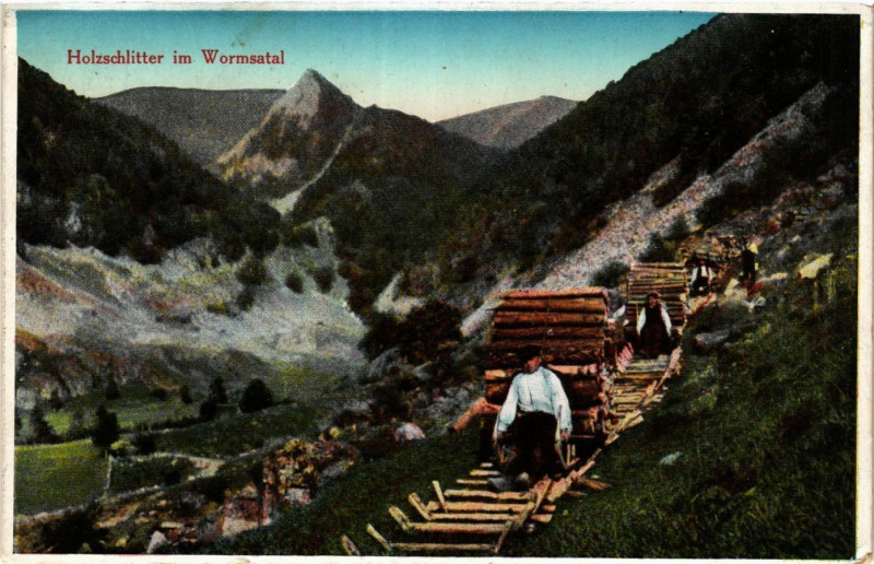 Carte postale ancienne Holzschlitel im Wormstal