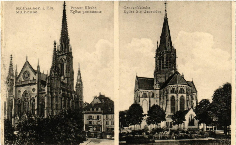 Carte postale ancienne Mulhausen Mulhouse Eglise Protestante Eglise Sainte-Genevieve à Mulhouse