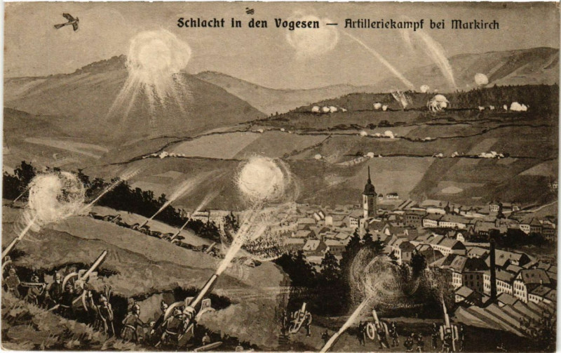 Carte postale ancienne Markirch - Sainte-Marie-aux-Mines - Artilleriekampf à Sainte-Marie-aux-Mines