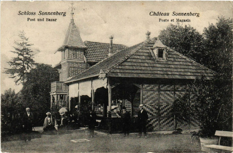 Carte postale ancienne Chateau Sonnenberg - Schloss Sonnenberg - Poste et Magasin
