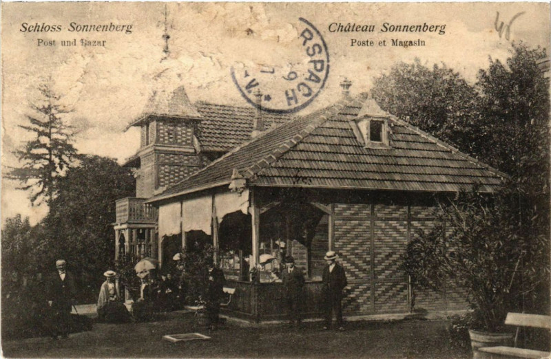 Carte postale ancienne Chateau Sonnenberg - Schloss Sonnenberg - Poste et Magasin
