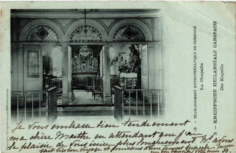 Carte postale ancienne Carspach - Etabl. Hydrotherapique de Carspach - La Chapelle à Carspach