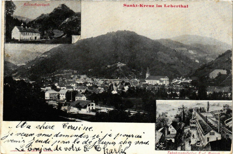 Carte postale ancienne Saint-Kreuz im Leberthal - Sainte-Croix-aux-Mines - Tabakmanufactur à Sainte-Croix-aux-Mines