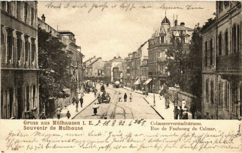Carte postale ancienne Mulhausen - Mulhouse - Rue de Faubourg de Colmar à Mulhouse